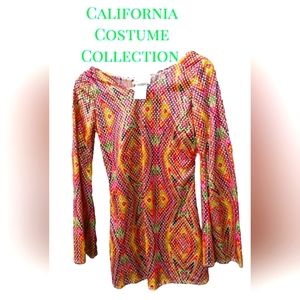 California Costume Girl's Sequins Dress Size Large Yellow Pink Psychedelic